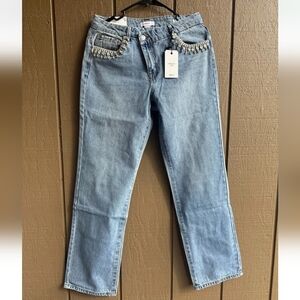 Forever 21 Light Blue Straight Leg Jeans with Jeweled Detail